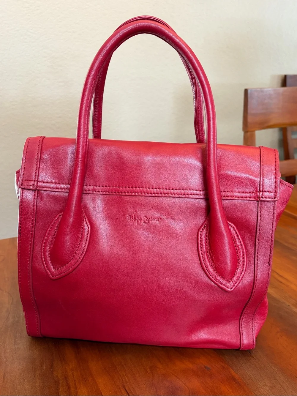 Foley + Corinna Red Leather Satchel with Gold Accents